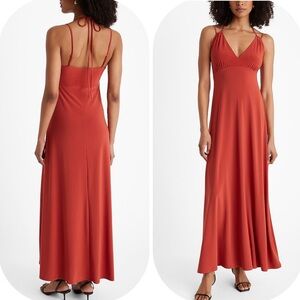 NWT Express XL Cinnibar V-Neck Halter Double Straps Sleeveless Dress